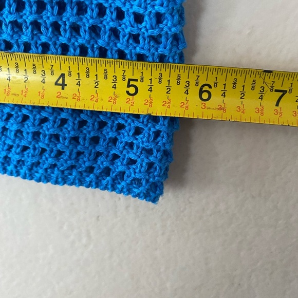 Crochet Colorblock Y2K Cropped Open Knit Sweater Bright Vibrant Top Size Large - Picture 10 of 11